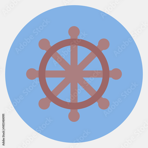 Icon dharma wheel. Buddhism and vesak elements. Icon in color mate style.