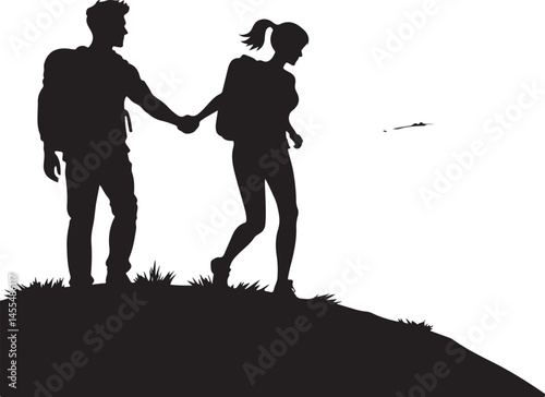 Hiking vector set silhouette