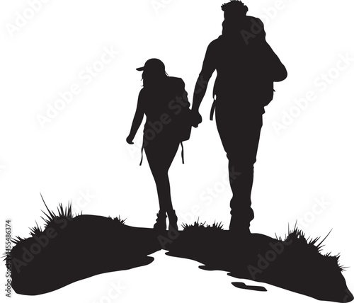 Hiking vector set silhouette