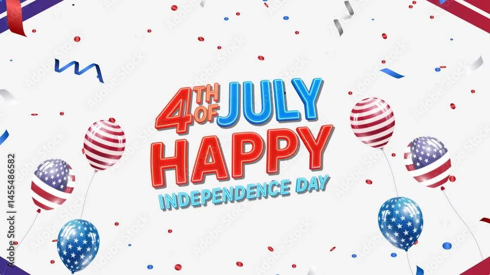 happy 4th of july independence day celebration motion graphic video with ribbon and balloon abstract backround design