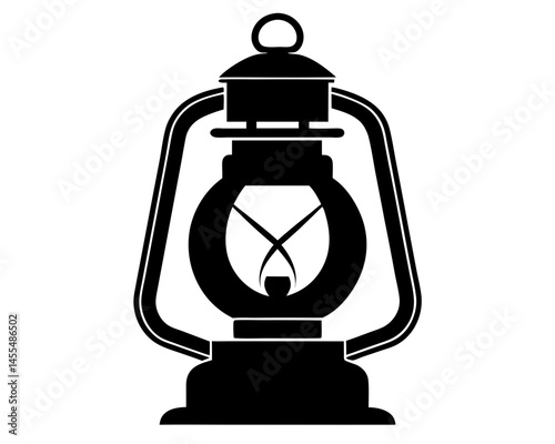 Old Lantern Kerosene Lamp Silhouette SVG | Vintage Camping Lamp Vector