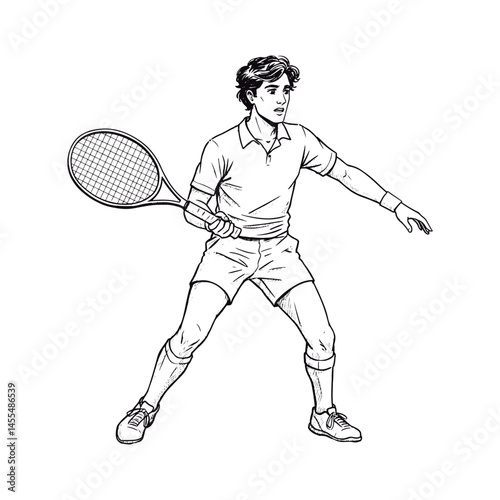 Illustration of Tennis Player in Action. 
