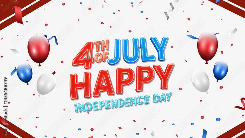 happy 4th of july independence day celebration motion graphic video with ribbon and balloon abstract backround design