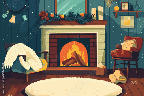 fireplace in winter