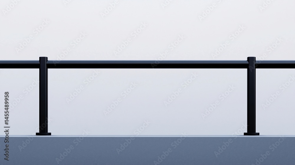 Obraz premium Minimalist image of a black metal railing against a pale sky, emphasizing simple lines and modern design.