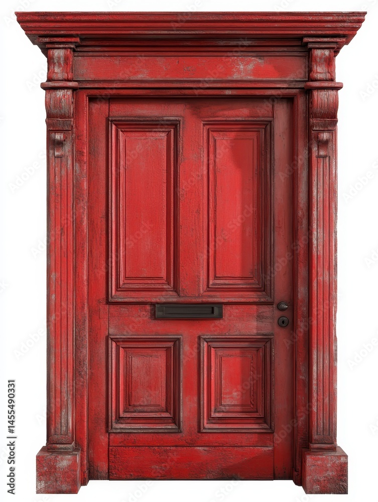 Three-Dimensional Door. Red Closed Entrance in Solid Isolated Design Three-Dimensional Door. Red Closed Entrance in Solid Isolated Design