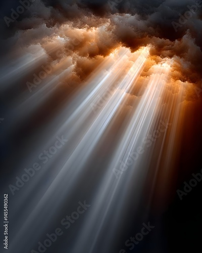 Ethereal rays of light breaking through dark clouds