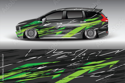 Stylish modified car with striking green graphics