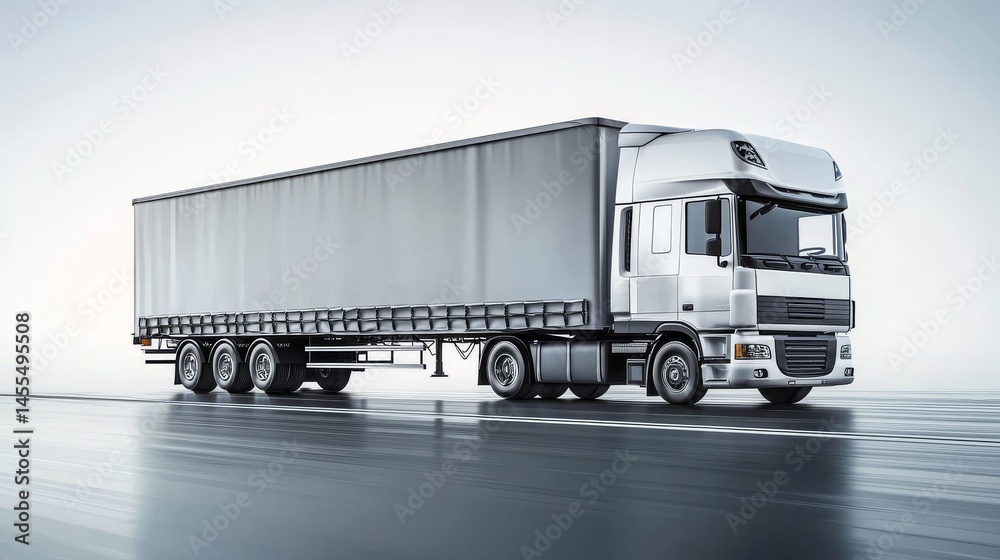 Modern truck on an empty road, symbolizing logistics and transportation efficiency.