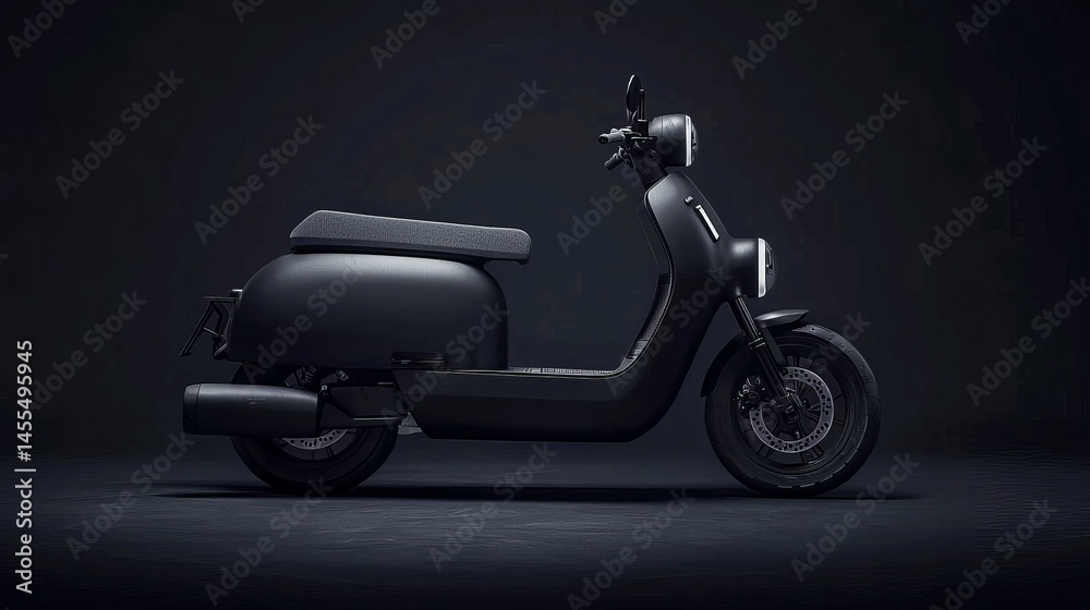 Obraz premium Sleek black scooter on a dark background, perfect for modern transportation themes.