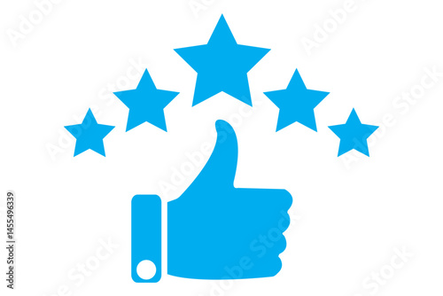 Star rating icon, feedback, five stars line symbol on white background. 