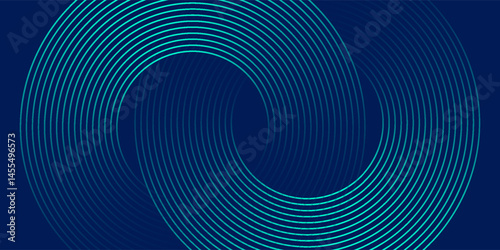 Blue abstract background with glowing circles. Swirl circular lines pattern. Geometric spiral. Twirl element. Modern graphic design. Futuristic technology concept