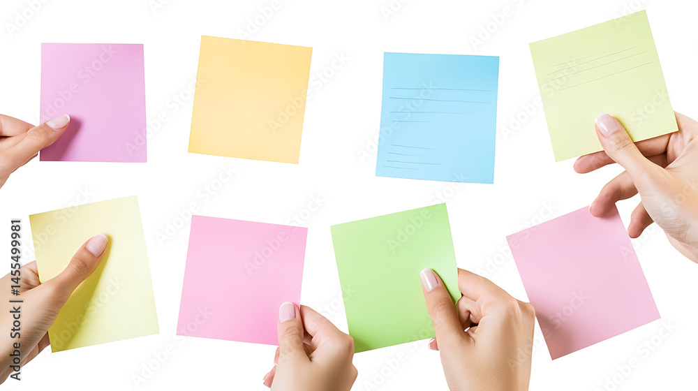 Obraz premium A group of people holding up colorful sticky notes