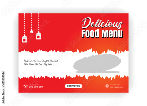 Food menu and delicious pizza social media banner template