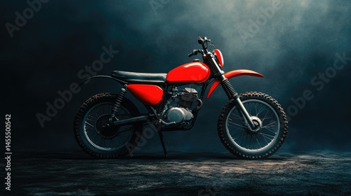 Vintage Red Motocross Bike: Dark Moody Studio Shot