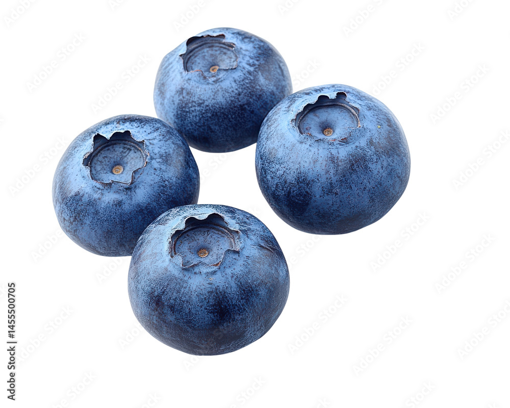 Obraz premium Fresh blueberries are vibrant, round fruits known for their rich color and sweet flavor, perfect for healthy snacks and desserts, Isolated cutout on a transparent background
