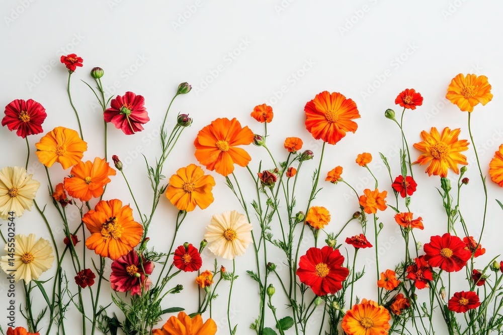 Fototapeta premium Colorful floral arrangement on a white background.