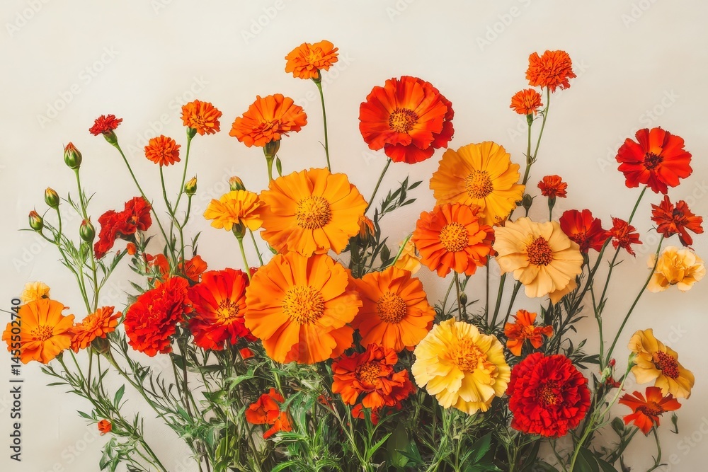 Fototapeta premium Vibrant orange and yellow flowers in a bouquet.