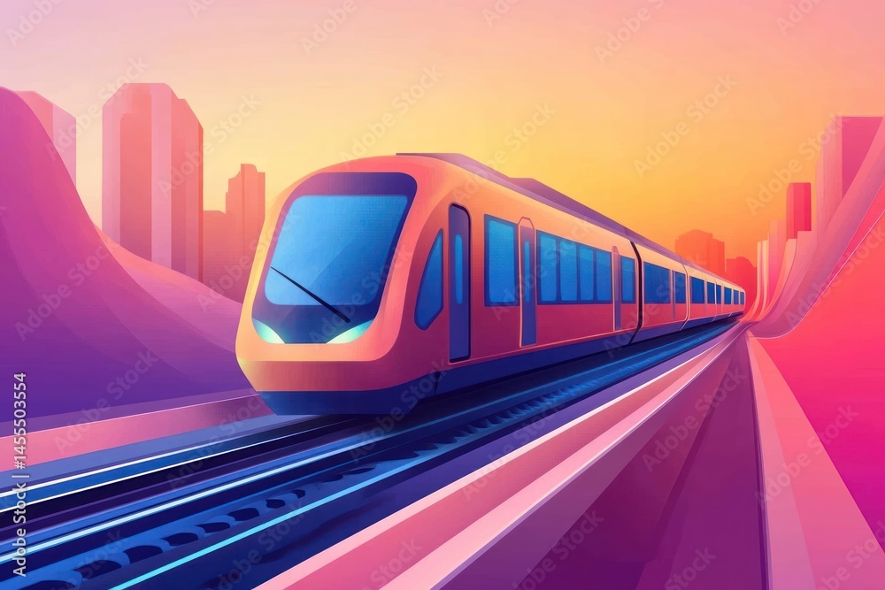 Naklejka premium flat colorful vector illustration of skytrain on tracks, minimal background