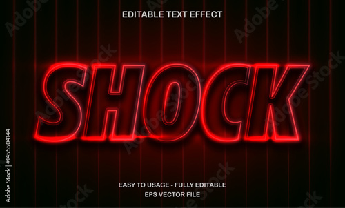 Editable Shock neon light text effect template, shiny futuristic red neon text style
