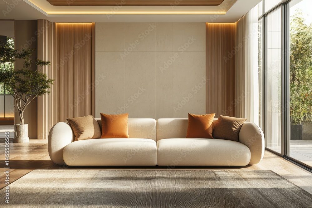 Fototapeta premium Modern living room interior design with a comfortable sectional sofa.