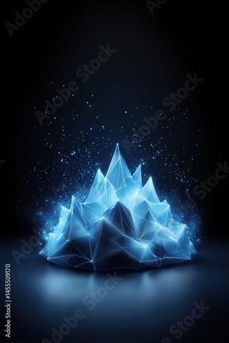 Glowing Geometric Ice Mountain Rendered in 3D Digital Art with High Fidelity