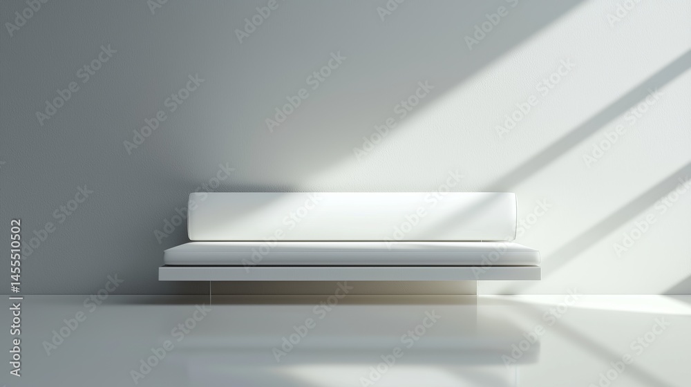 Modern minimalist sofa against a light-filled wall, creating a tranquil atmosphere. Modern minimalist sofa against a light-filled wall, creating a tranquil atmosphere.