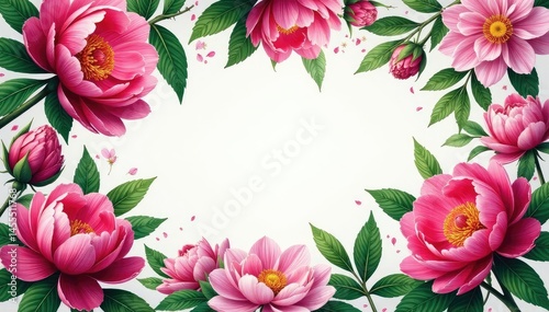 Bold peony blooms, lush foliage repeating design , nature, peony pattern, plant