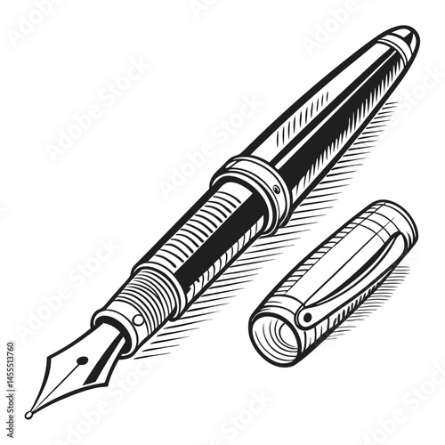 fountain pen vector black and white