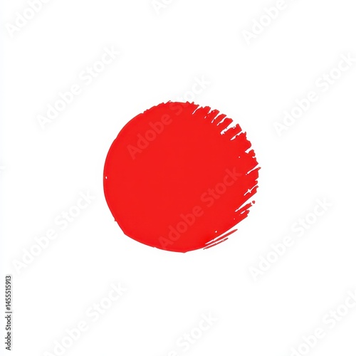 A vibrant, bold, round red paint splash on a white background  Brushstrokes are visible around the edges of the circle