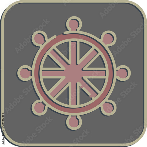 Icon dharma wheel. Buddhism and vesak elements. Icon in embossed style.