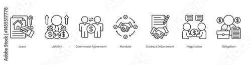 Commercial Contracts web banner icon sheet lease, liability, commercial agreement, mandate, contract enforcement, negotiation, obligation