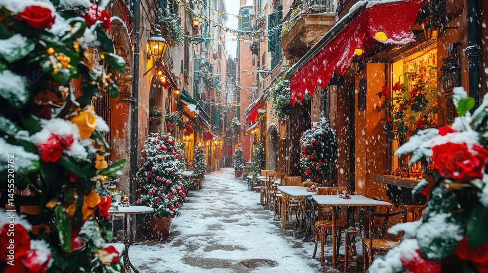 Fototapeta premium Snowy Christmas alley in Italy