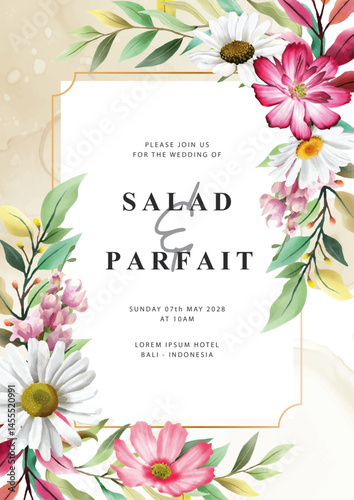 colorful hand drawn floral wedding invitation card