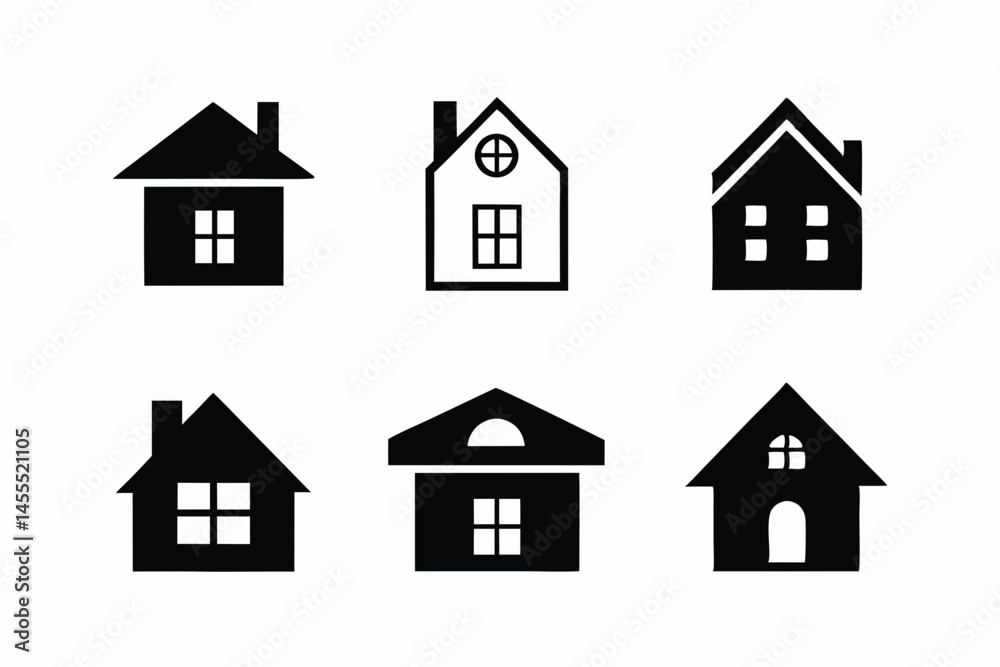 set of House icon vector silhouette illustration isolated on white background set of House icon vector silhouette illustration isolated on white background