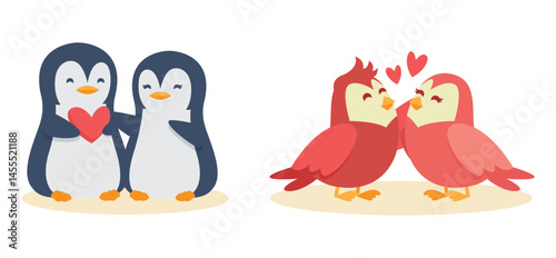 Hand drawn valentines day animal couple