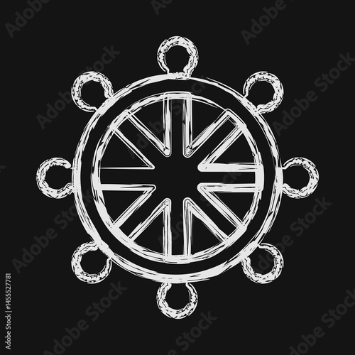 Icon dharma wheel. Buddhism and vesak elements. Icon in chalk style.