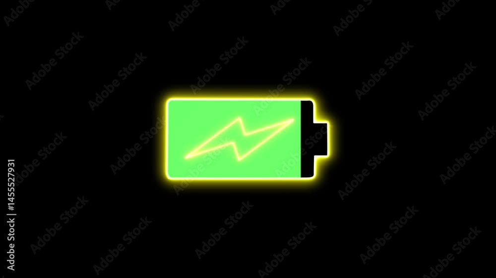 Abstract battery charging icon illustration 4k. Battery fast charging. Battery charging progress in black background.