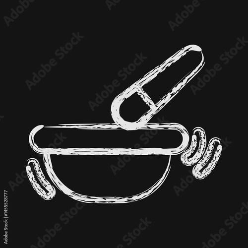 Icon singing bowl. Buddhism and vesak elements. Icon in chalk style.