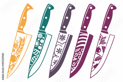 set of Kitchen Knife vector silhouette illustration isolated on white background