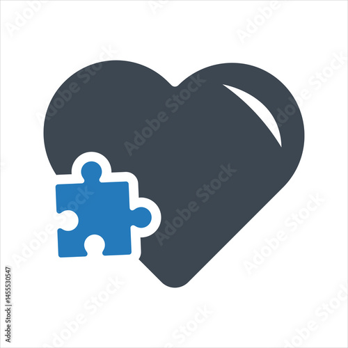Heart and puzzle piece icon. Love puzzle icon