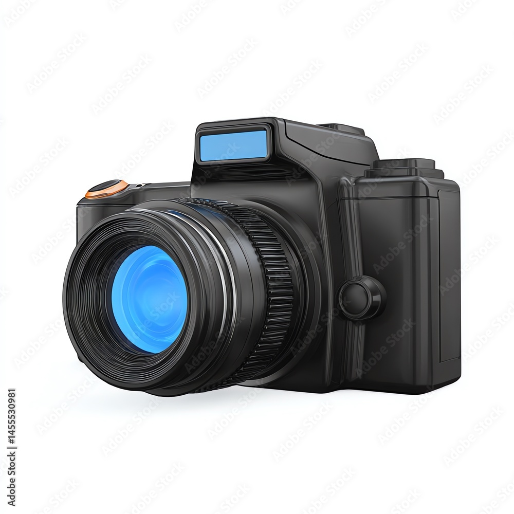 Fototapeta premium Sleek Black Camera with a Vibrant Blue Lens, Ready to Capture Stunning Images and Moments