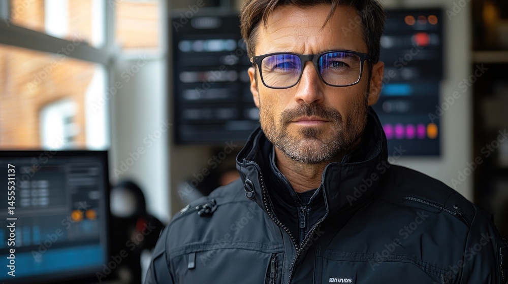 Fototapeta premium Man in glasses, focused look