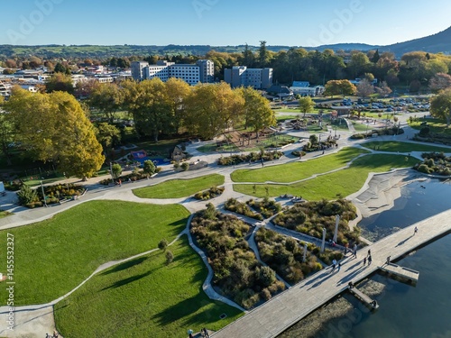 Konstfotografi Aerial view of Rotorua Lakefront Reserve, New Zealand
