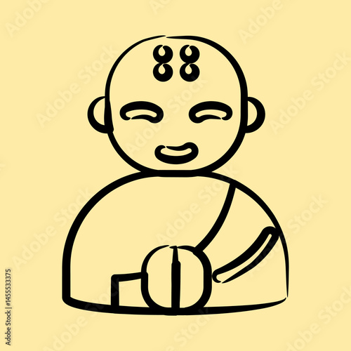 Icon monk. Buddhism and vesak elements. Icon in hand drawn style.