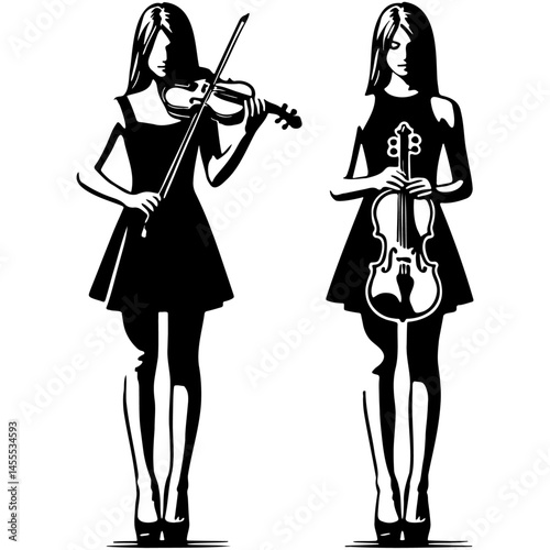 Woman Play Violin Illustration.