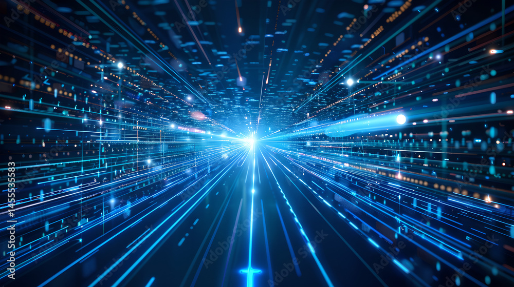 Obraz premium Futuristic Data Stream with Blue Light Trails