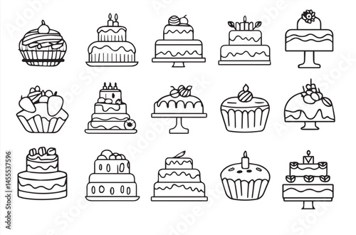 Collection of Cute Line Art Cakes and Cupcakes