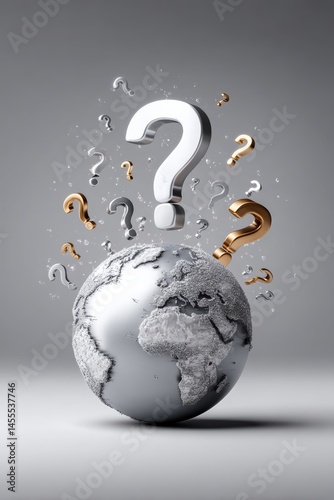 Exploring the question of global awareness a creative representation of earth with question marks abstract concept digital art minimalist style
