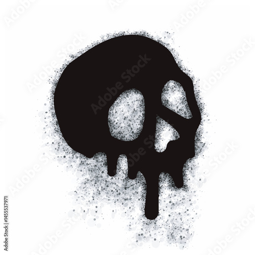 graffiti skull sprayed black on white.